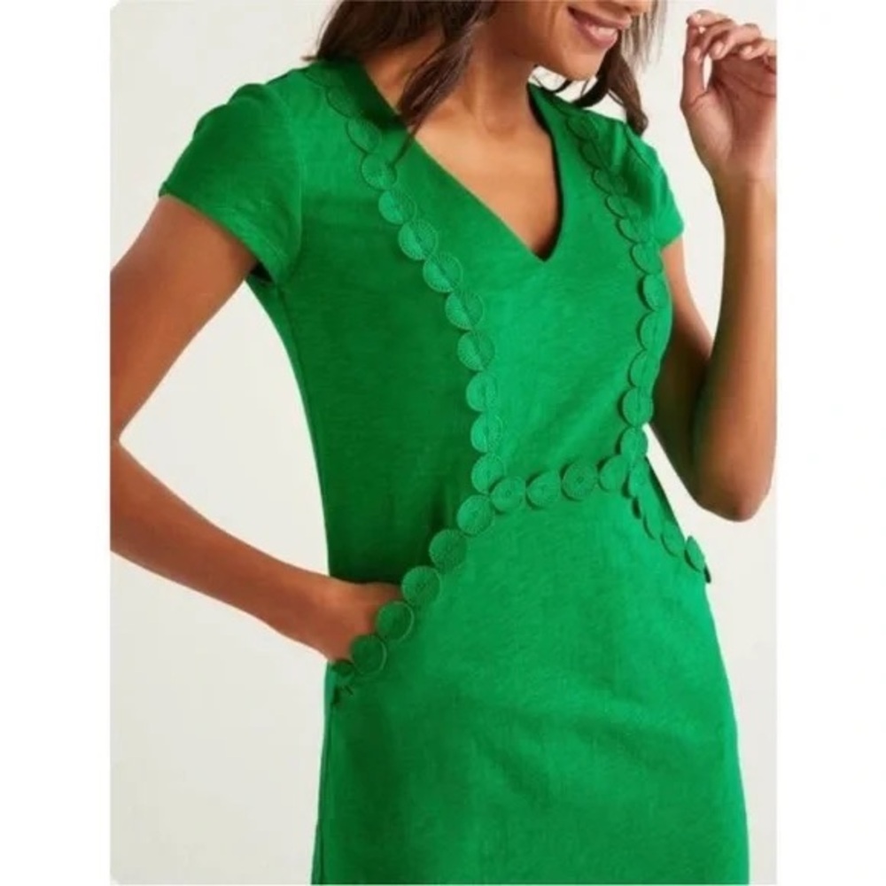 Boden Boden Saskia Jersey Trim Emerald Vibrant Green Midi Dress - Picture 3 of 14